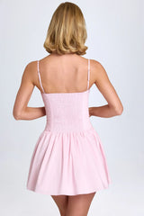 Pintucked Shirred Mini Dress in Blush