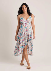Vibrant Floral Wrap Dress Ivory Floral
