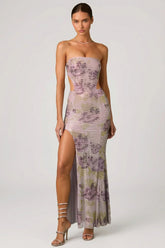 Embellished Cut Out Fishtail Maxi Dress in Lilac