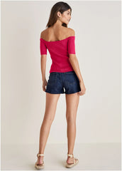 Off The Shoulder Sweater Dark Pink