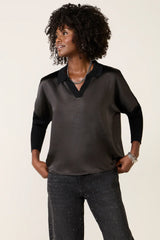 Tina Mixed Media Satin Top
