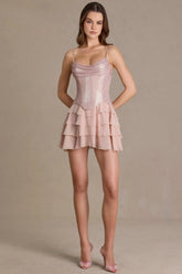 Embellished Corset Mini Dress in Blush Pearl