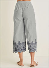 Pinstripe Eyelet Crop Pants Black Ecru