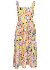 Floral Poplin Midi Dress Custard Roses