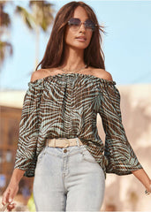 Off The Shoulder Top Brown Multi