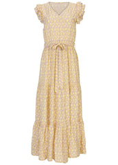 Flutter Sleeve Maxi Dress Peach White