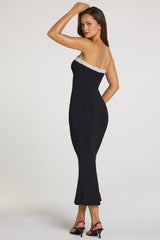 Modal Lace Trim Midaxi Dress in Black