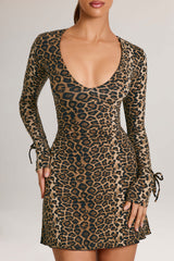 Modal Long Sleeve Mini Dress in Leopard Print