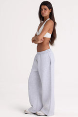 Brushed Jersey Wide Leg Joggers in Grey Marl