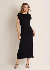 Side Ruched Midi Dress Jet Black