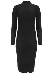 Mockneck Midi Sweater Dress Jet Black
