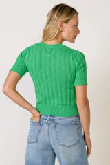 Arden Pointelle Puff Sleeve Pullover