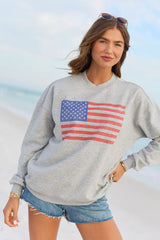 Distressed Flag Light Grey Graphic Sweatshirt