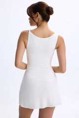 Modal Ruched A Line Micro Mini Dress in White