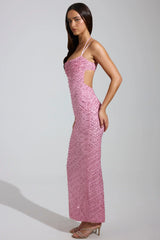 Embellished Cowl Neck Maxi Dress in Pink