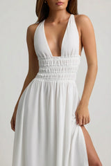 Plunge Cross Back Maxi Dress in White