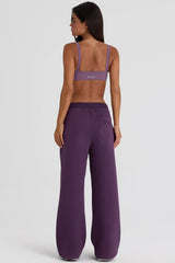 Brushed Jersey Wide Leg Joggers in Plum
