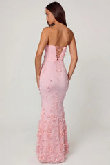 Lace Up Corset Maxi Dress in Soft Pink