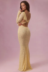 Lace Long Sleeve Maxi Dress in Butter