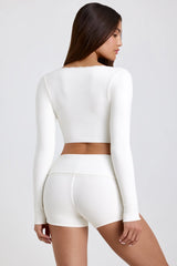 Ribbed Modal Lace Trim Crop Top in White