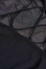 Lace Up Balloon Sleeve Mini Dress in Black