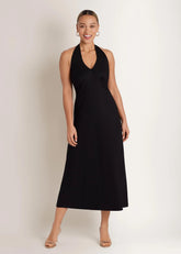 Linen Halter Sleeveless Maxi Dress Jet Black