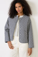 Cashel Check Collarless Quilted Jacket