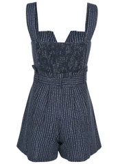 Casual Linen Romper Navy Dot Stripe