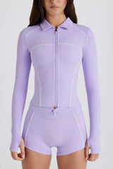 Soft Active Contrast Zip Up Jacket in Lilac