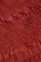 Ruffled Mid Rise Maxi Skirt in Burnt Red