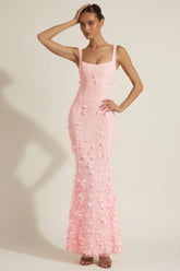 Embellished Appliqué Soft Scoop Corset Gown in Pink