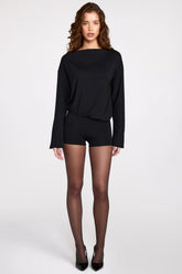 Modal Long Sleeve Backless Romper in Black