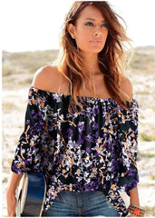 Bell Sleeve Printed Top Purple Multi