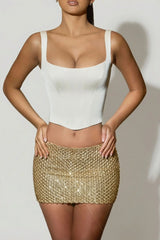 Embellished Low Rise Mini Skirt in Gold