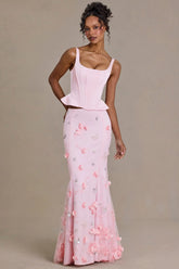 Satin Lace Up Corset Top in Baby Pink