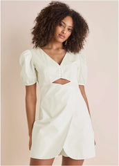 Puff Sleeve Poplin Romper Cloud Dancer