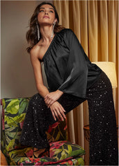 Sequin Velvet Pants Jet Black
