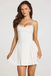 Modal Lace Trim Mini Dress in White