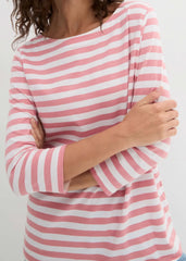 Boat Neck Striped Top Pale Pink White