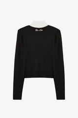 Knit Long Sleeve Fitted Top in Black