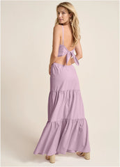 Cutout Tie Back Maxi Dress Light Purple