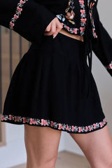 Celeste Black Floral Border Skirt