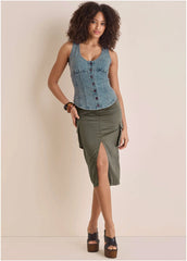 Denim Button Front Top Light Wash