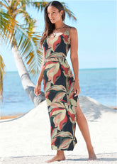 High Slit Maxi Dress Navy Multi