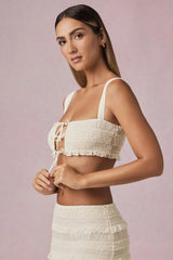 Ruffled Tie Front Crop Top in Ivory
