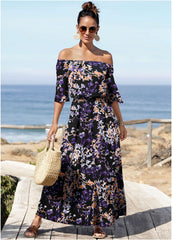 Off The Shoulder Maxi Dress Purple Multi