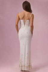 Embellished Corset Maxi Dress in Pearl