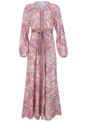 Tie Waist Linen Maxi Dress Venetian Paisley