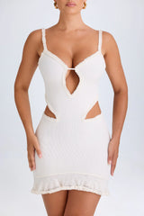 Ruffle Appliqué Cut Out Mini Dress in White