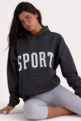 Soft Cotton Fleece Oversized Hoodie in Black